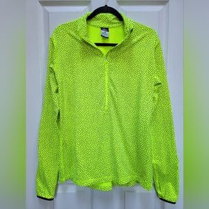 Nike Pro Dri-Fit Neon Green Polka Dot Long Sleeve 3/4 Zip Up Size XL